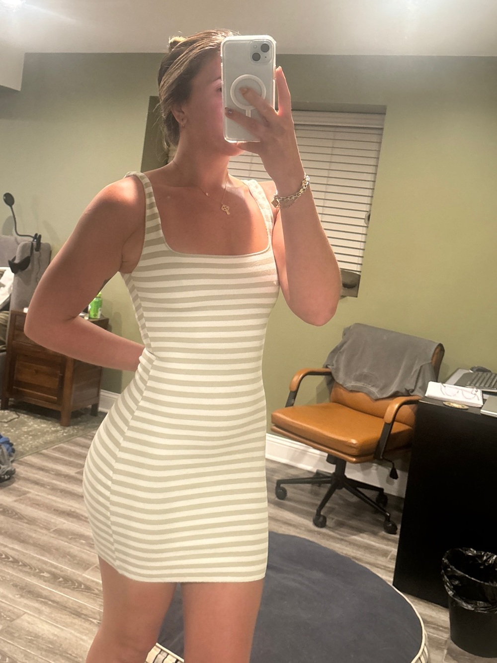 Zara Striped Mini Dress in Ivory and Light Gray